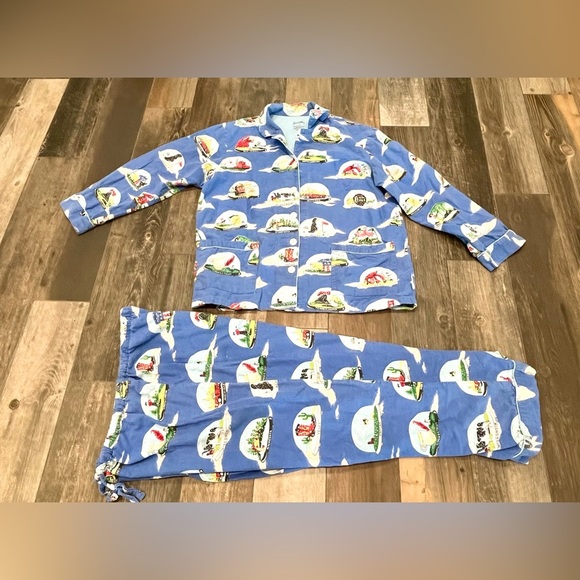 Nick & Nora Unisex Pajama Set SNOW GLOBES State Size Large Flannel Top & Bottoms - Picture 1 of 10